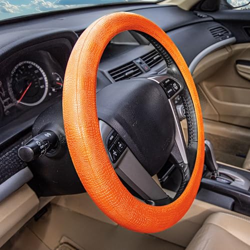 FH Group FH3001ORANGE Universal Fit Silicone Snake Pattern with Massaging Grip Orange Steering Wheel Cover fits most Cars, SUVs, Trucks, and Vans - color: Orange