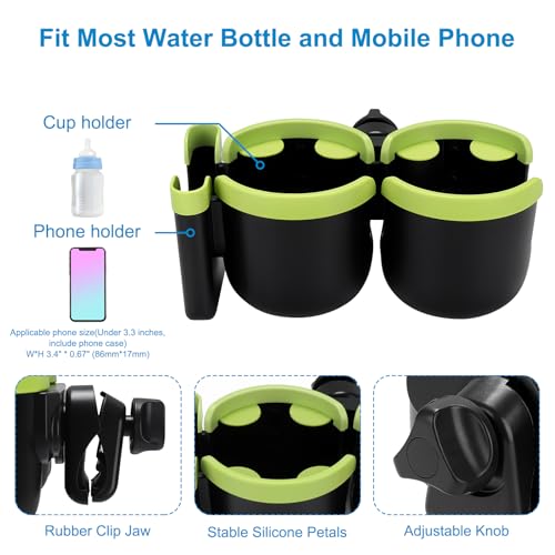 Accmor Stroller Cup Holder with Phone Holder, Bike Cup Holder, Universal Cup Holder for Uppababy Nuna Doona Strollers, 2-in-1 Cup Holder for Walker, Wheelchair, Scooter - color: Double Holder-Green