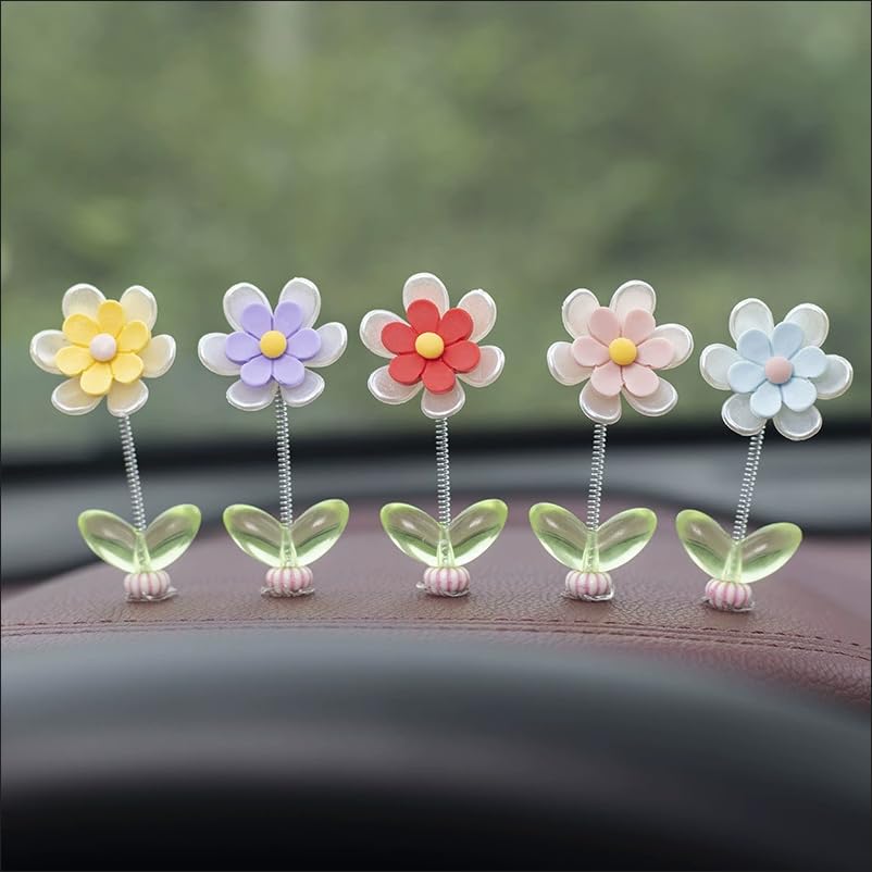 5pcs Ucubwfu Car Center Console Daisy Spring Ornament, Car Interior Flower Ornament