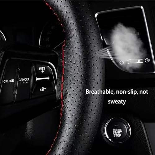 Car Steering Wheel Cover Universal Fit Round Stitch Steering Wheel Wrap Thin PU Leather Steering Wheel Cover Sewn on 15" Car Wheel (Coffee)