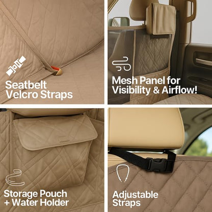Formosa Covers Quilted and Padded Dog Pet Car Seat Cover with Comforting Fabric and Non-Slip Backing Best for Car Truck and SUV - Travel with Your Pet Mess Free - Universal Fit 56" Wx94 L, Taupe