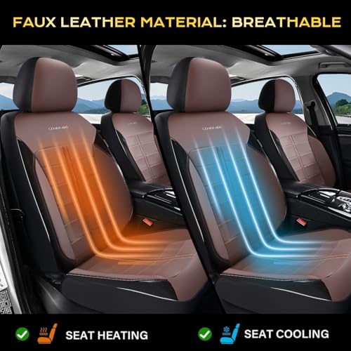 Coverado Front Seat Leather Covers, Full Leather Construction with Carbon Fibre Weave, Universal Fit for Most Cars SUV Trucks (Coffee) - color: Coffee, size: Front