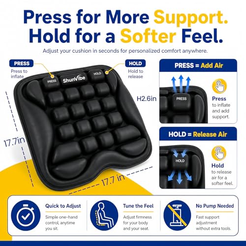 Car Seat Cushion for Long Drives, Pressure Relief Seat Pad with Built-in Pump, Adjustable Air Cell Cushion for Truck Drivers, SUV, Office Chair and Wheelchair - color: Dark