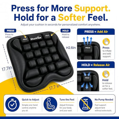 Car Seat Cushion for Long Drives, Pressure Relief Seat Pad with Built-in Pump, Adjustable Air Cell Cushion for Truck Drivers, SUV, Office Chair and Wheelchair - color: Dark