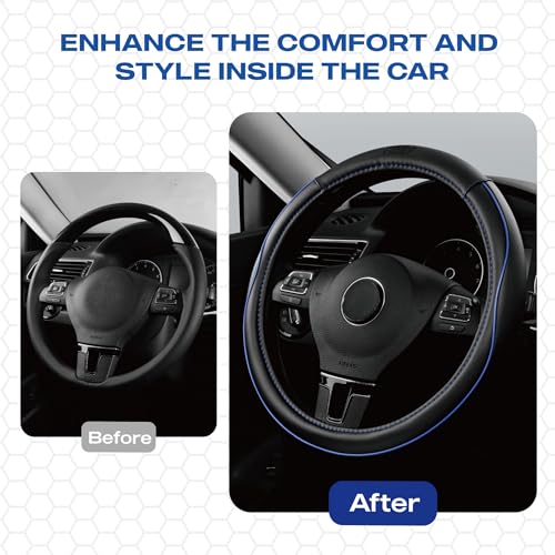 Skechers Memory Foam Steering Wheel Cover,Piping Microfiber Leather Steering Wheel Cover Sporty Universal Fit 14" 1/2-15" Car Wheel Protector for Men Women Fit Suvs,Vans,Sedans,Car,Trucks,Blue