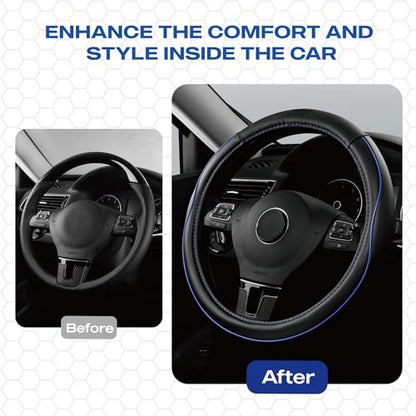 Skechers Memory Foam Steering Wheel Cover,Piping Microfiber Leather Steering Wheel Cover Sporty Universal Fit 14" 1/2-15" Car Wheel Protector for Men Women Fit Suvs,Vans,Sedans,Car,Trucks,Blue