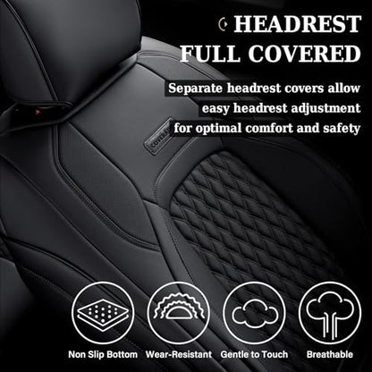 Coverado RAM 1500 Seat Covers, Waterproof Faux Leather Car Seat Covers Fit for 2009-2018 Dodge RAM 1500 2500 3500 Trucks Seat Covers, Flat Front/Black - color: Black, size: Flat Front&No Rear