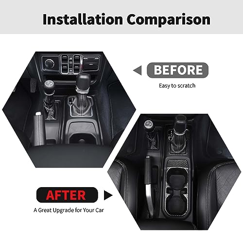 Carbon Fiber Cup Holder Trim Cover Gear Shift Cover Center Console Decoration Interior Accessories Compatible with Jeep Wrangler JL JLU & Gladiator JT 2018-2024