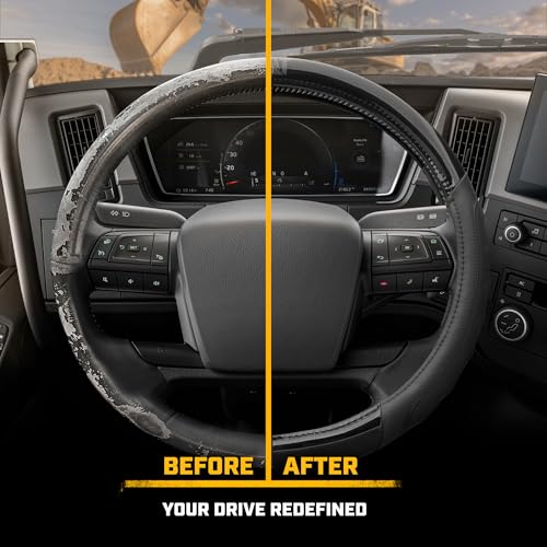 Cat® BigGrip Faux Black Leather Semi Truck Steering Wheel Cover, Fits RV and Big Rig Trucker, Steering Wheel Cover for Trucks 18 Wheeler - X-Large 17.5" - 18" Inches - color: Black BigGrip, size: XL Big Rig (17.5-18")