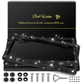 QUANQIUFEI 2 Pack Bling License Plate Frames for Women, Sparkly Rhinestone Diamond Car Accessories with Glitter Crystal Caps (Black) - color: Black