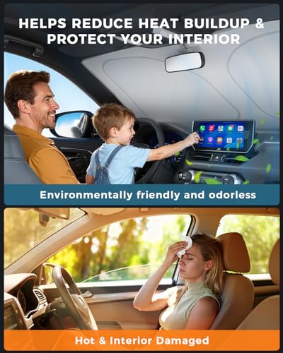 helloleiboo Graphene Car Windshield Sun Shade – 57" x 31" Foldable Car Sun Shade, Advanced Heat Absorption & UV Protection, Universal Fit for Cars, SUVs & Trucks - size: 57 x 31 inches