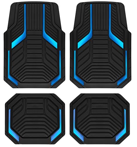 PIC AUTO Heavy Duty Rubber Floor Mats, Blue Aluminum Film Car Mats Set, Front and Rear Car Mats with Anti-Slip Backing, All Weather Protection, Trim-to-Fit for Automotive SUV, Sedan, Van - color: Blue