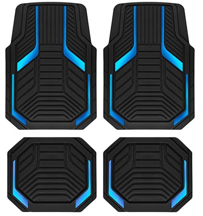 PIC AUTO Heavy Duty Rubber Floor Mats, Blue Aluminum Film Car Mats Set, Front and Rear Car Mats with Anti-Slip Backing, All Weather Protection, Trim-to-Fit for Automotive SUV, Sedan, Van - color: Blue