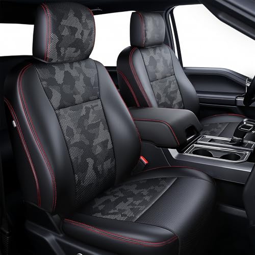 Premium Faux Leather Seat Covers for Ford F150 SuperCrew XL XLT STX (2015-2020) & F250/F350/F450 Crew Cab XL XLT (2017–2022) - Fully Covered - Designed for 40/Console/40 Front Seats - Camo Black - color: Camo-Black & Full Sets & Crew Cab, size: 15-20 F150