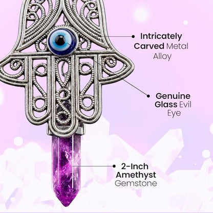 LUCKBOOSTIUM Hand Protection Amulet Car Rearview Mirror Hanging Ornament Accessories with Evil Eye Good Luck Charms - (2"x11", Amethyst) - color: Amethyst
