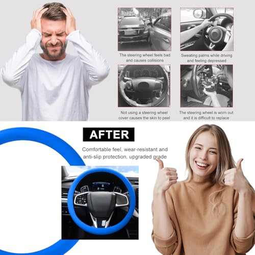 DXNQ Car Steering Wheel Cover, 13 to 14.17 inches Anti-Slip Silicone Steering Wheel Protector, Soft Flexible Shock-Absorbent Steering Wheel Protective Cover for Most Car Models (Dark Blue) - color: Dark Blue