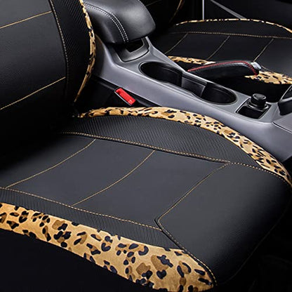 Flying Banner car seat Covers Protects Leopard Printing Velvet Faux Leather Carbon Fiber Front Pair Carbon Fibre (Leopard Black, Front Pair) - color: Leopard Brown Black, size: Front Pair -- 2PCS