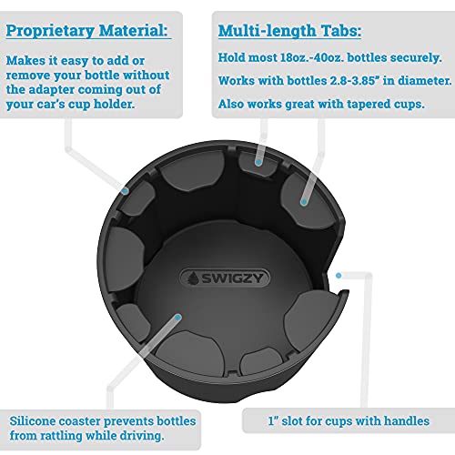 Swigzy Car Cup Holder Expander (Long Base) - Adjustable Expandable Insert Extender, Automotive Adapter Holds Hydro-Flask, Yeti, Nalgene, Large (32 40 oz) Water Bottles, Big Drinks - Universal - color: Black, size: Holds 18-40 oz (Long Base)