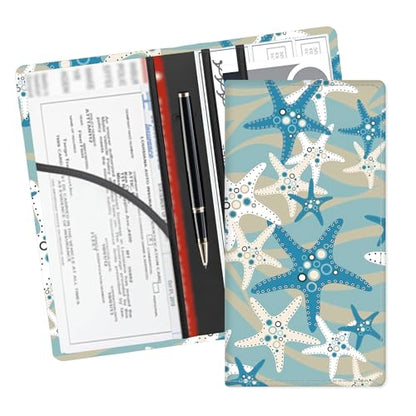 Leather Car Registration and Insurance Card Holder, Cute Car Accessories Vehicle Glove Box Car Organizer for Documents, Cards, License Cute Blue Beach Starfish - color: Cute Blue Beach Starfish