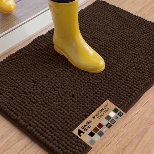 GORILLA GRIP SoakSTOPPER Dog Door Mat, 36x24 Machine Washable Rug Absorbent Doormat Captures Moisture Mud Dirt, Quick Dry Soft Chenille Entryway Rugs Indoor Entrance Mats for Dog Paws, Brown - color: Brown, size: 36" X 24"