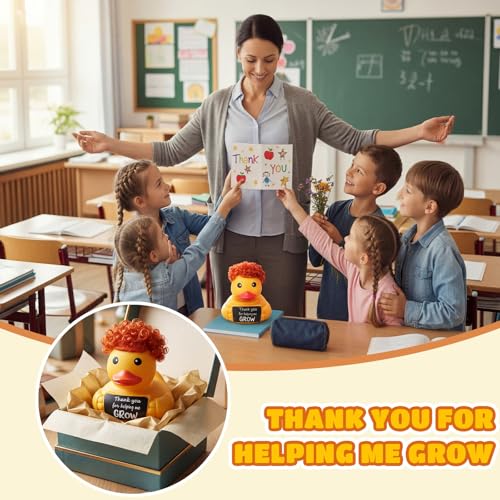 Civaner 7 Inch Emotional Giant Rubber Duck with Positive Message Thank You Gifts Motivational Rubber Duck Gift for Desk, Office, Home Decor Graduation(Teachers Gifts) - style: Thank You for Help Me Gow