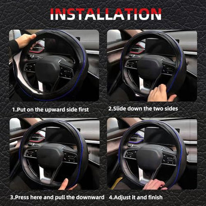 NBTEPEM Customized Auto Car Steering Wheel Cover for Toyota, Microfiber Leather Steering Wheel Covers with Anti-Slip Lining, Breathable, Safety, Soft, Sports Style (Black with Blue Line) - color: Black with Blue Line