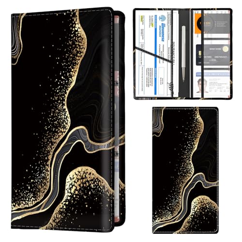 Car Registration and Insurance Holder with Magnetic Shut, Cute Vehicle Glove Box Car Organizer, Premium Interior Car Accessories for Women Men Luxury Black Marble - color: Luxury Black Marble