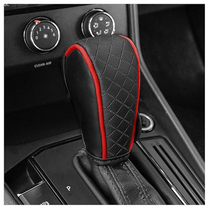 Leather Car Gear Shift Cover with Diamond Design,Stylish Gear Shift Knob Cover for Anti-Scratch Protection & Decoration,Universal Gears Shifter Covers Car Accessories for Men (Red)