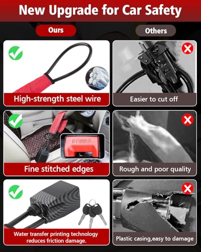 Upgraded car Steering Wheel Lock, seat Belt Lock and Anti-Theft Device, Water Transfer Printing Process, 3 Keys, Multi-Functional, Suitable for Most Vehicles, SUVs and Golf cart Security (red). - color: RED2