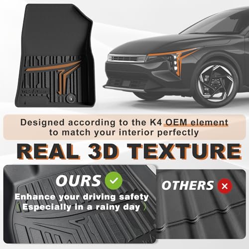 TripleAliners All Weather Floor Mats Compatible with 2024 2025 2026 KIA K4 Accessories 1st & 2nd Row Liners TPE Full Coverage Protection Waterproof Car Floor Liners - size: K4 | 2024+