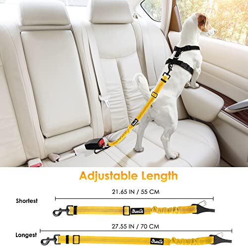 SlowTon Dog Harness, Adjustable Dog Seatbelt, 2 in 1 Latch Bar Attachment, Reflective Nylon Belt Tether, Yellow, 27.55in - color: Yellow