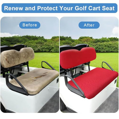 Universal Golf Cart Seat Covers Set for EZGO TXT/ RXV, Club Car DS/ Precedent, Yamaha G29/ Drive 2 Front Seats, Durable Breathable Bench Seat Covers Washable Polyester Mesh Cloth Without Log, Red - color: Red