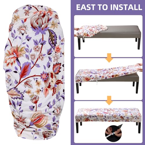 Fuloon Stretch Bench Cover, Anti-Dust Removable Dining Bench Slipcover Washable Seat Cushion Protector for Bedroom, Kitchen, Hotel, Banquet, Red White Flower - color: Flower Red White