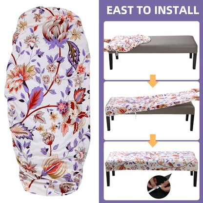 Fuloon Stretch Bench Cover, Anti-Dust Removable Dining Bench Slipcover Washable Seat Cushion Protector for Bedroom, Kitchen, Hotel, Banquet, Red White Flower - color: Flower Red White
