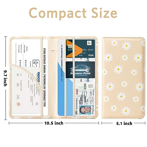 CoBak Car Registration and Insurance Holder - Vehicle Glove Box Car Organizer,Auto Truck Comparment Accessories Case with Magnetic Closure for Essential Document,Driver License,Cards - color: L-White Chrysanthemum