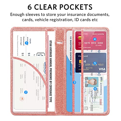 CoBak Car Registration and Insurance Holder - Vehicle Glove Box Car Organizer,Auto Truck Comparment Accessories Case with Magnetic Closure for Essential Document,Driver License,Cards - color: L-Glitter Rose Gold