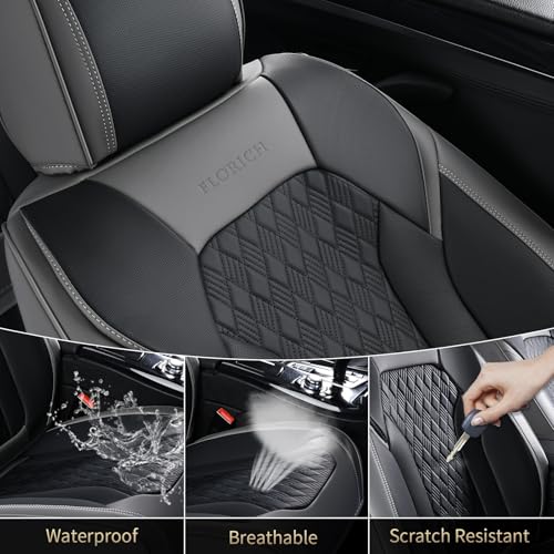 Seat Covers, Car Seat Covers Front Seats, Luxury Nappa Leather Seat Covers, Breathable and Waterproof Car Seat Protector 2 Seat, Automotive Seat Covers Universal for Most Cars-Gray&Black