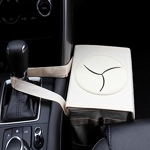 AOKJOY Car Garbage can with lid Leak Proof Vehicle Trash Can 3 Storage Pockets Hanging Waterproof car Trash Bag for SUV Beige - color: beige