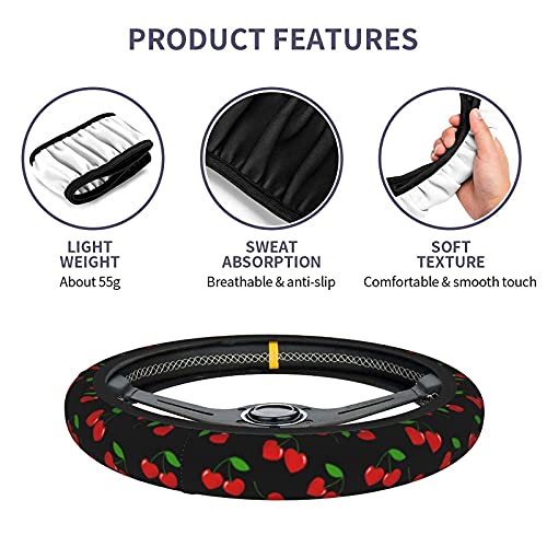 Red Hearts Cherry Steering Wheel Covers Non Slip Neoprene Steering Wheel Protector Universal 15 inch for Men Women Car Trucks - color: Black16