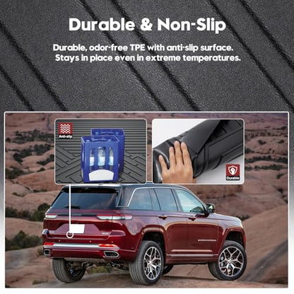 Cargo Mat for Jeep Grand Cherokee 2022-2025 2026 All Weather Cargo Trunk Mat Cargo Liner Back Seat Cover Protector TPE Black Non-Slip 3PCS (5 Seats Include 4XE, NOT for L) - size: 22-26 |Grand Cherokee| Cargo Mat & Backrest Mat