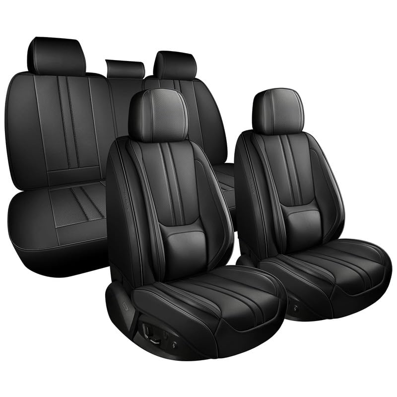 Car Seat Covers Full Set Fit for Toyota RAV4 Hybrid 2016-2026,Luxury Faux Leather Seat Covers 5 Seats, Breathable Anti-Slip Seat Protectors with Lumbar Support(Black,Full Set) - color: Black, size: Fit for RAV4 Hybrid