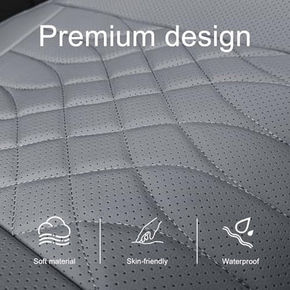 1-Pack Leather Front Car Seat Covers - Bottom Car Seat Covers Fully Wrapped, Non-Slip and Waterproof, Fits Most Vehicles Gray