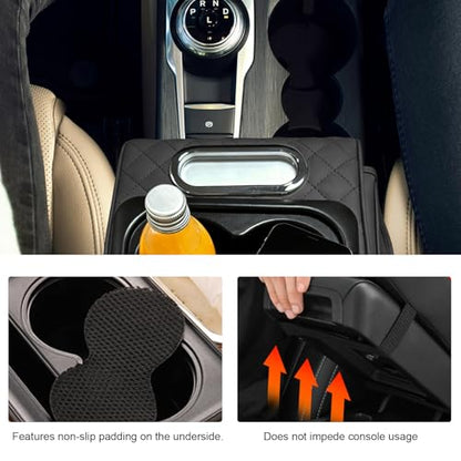 Car Center Console Armrest Pillow, Multifunctional Armrest Box Cover with Cup Phone Tissue Holder & Side Pockets, Waterproof Leather Middle Console Cushion for Most Vehicles (Black, Embroidered) - color: Black, size: Embroidered