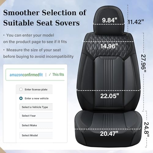 Coverado Seat Covers, Car Seat Covers Full Set, Black Seat Cover, Front Seats Back Seat Cover, Waterproof Car Seat Cushion,Leather Car Seat Protector Universal Fit Most Cars - color: Air Backrest-Black, size: FullSet