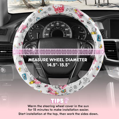 Hello Kitty Steering Wheel Cover, Official Sanrio Car Steering Wheel Cover with Universal Size 14.5-15, Cute White Hello Kitty Car Accessories for Women (Hello Kitty Look at Me) - style: Hello Kitty Look at Me