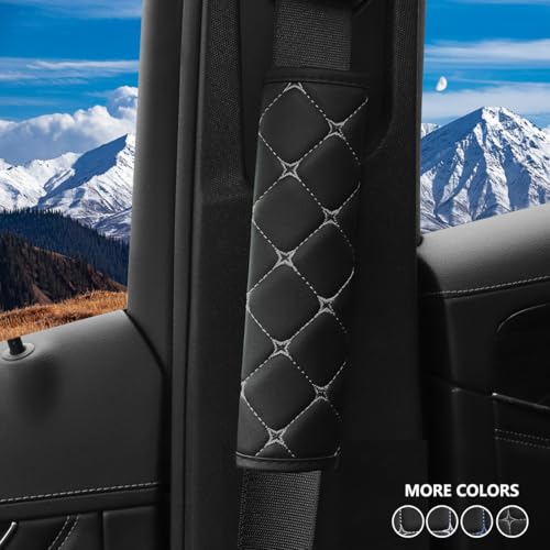 HZEL 2PCS Car Seat Belt Cover, Breathable Leather Automotive Safety Seatbelt Shoulder Strap Protector, Soft Harness Pad to Protect Neck Shoulder, Universal Vehicle Interior Accessories (Gray) - color: Gray