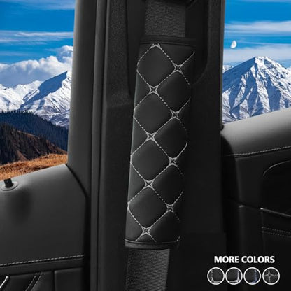 HZEL 2PCS Car Seat Belt Cover, Breathable Leather Automotive Safety Seatbelt Shoulder Strap Protector, Soft Harness Pad to Protect Neck Shoulder, Universal Vehicle Interior Accessories (Gray) - color: Gray