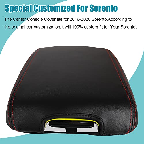 LEXLEY Center Console Pad Armrest Box Cover Waterproof Anti-Scratch Leather Protector Covers For Kia 2016-2020 Sorento-Red Stitches