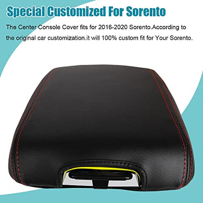 LEXLEY Center Console Pad Armrest Box Cover Waterproof Anti-Scratch Leather Protector Covers For Kia 2016-2020 Sorento-Red Stitches