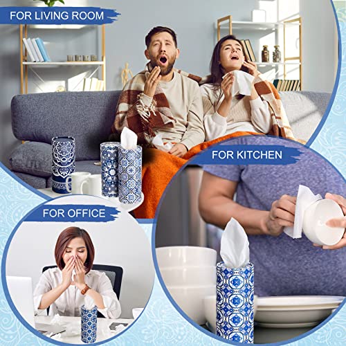 Outus 12 Pcs Mandala Car Tissues Cylinder Holder with 3 Ply Facial Tissue Bulk Round Tissue Holder Travel Tissues Boxes Container for Car Cup Wedding Birthday Party